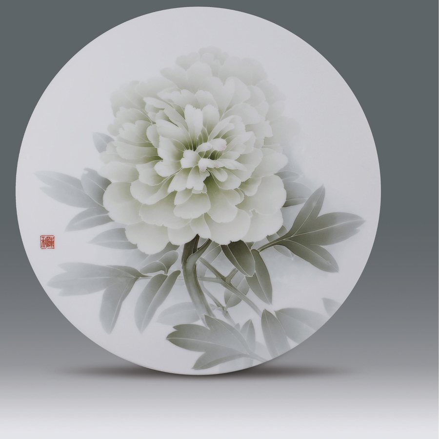 Liling underglaze wucai porcelain plaque with white peony